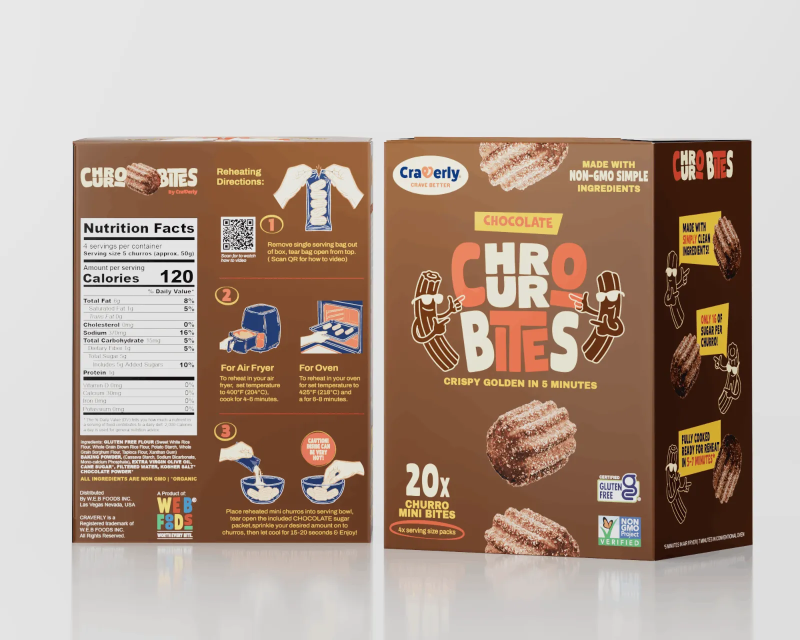 Craverly Churro Bites box showing reheating directions and nutrition facts